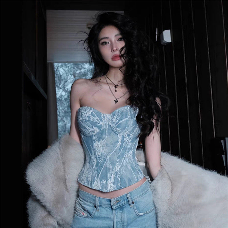 Street Fashion Sexy Tube Top Cropped Vest - Blue / S