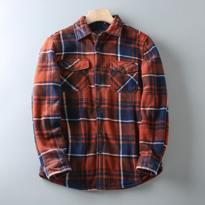 European and American men’s casual plaid long-sleeved shirt