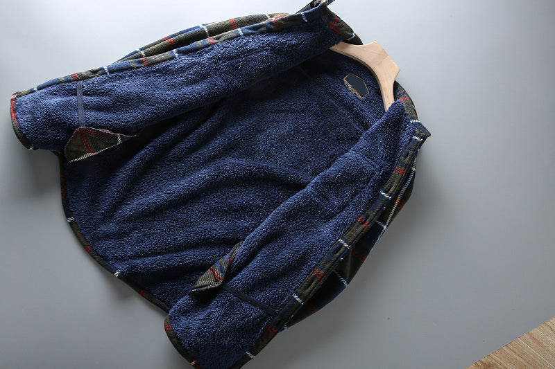 European and American men’s casual plaid long-sleeved shirt