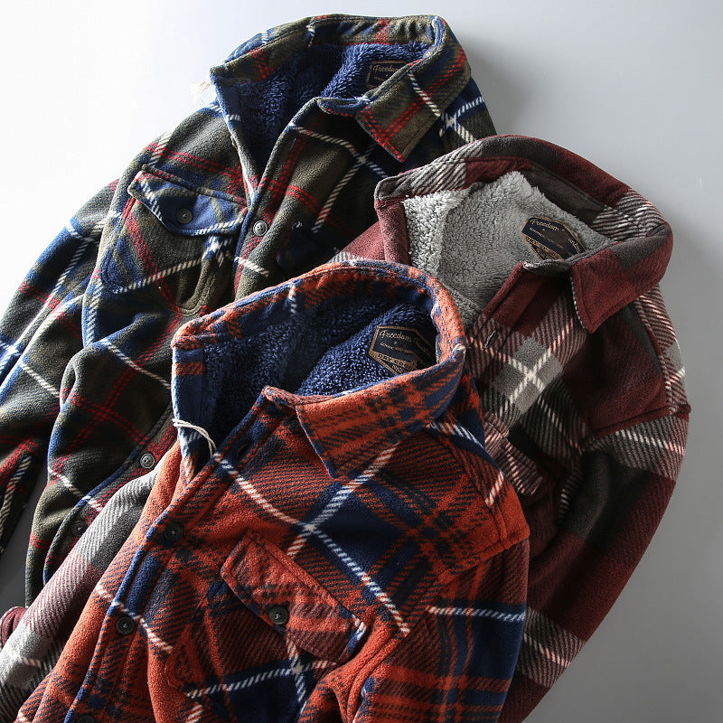 European and American men’s casual plaid long-sleeved shirt