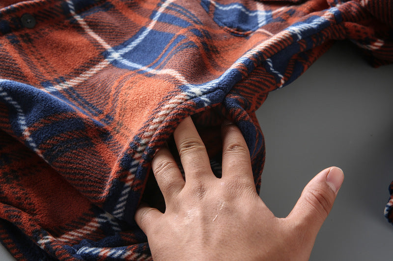 European and American men’s casual plaid long-sleeved shirt