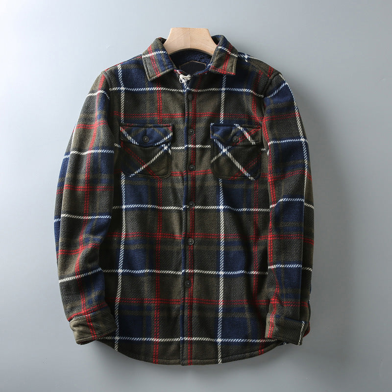 European and American men’s casual plaid long-sleeved shirt