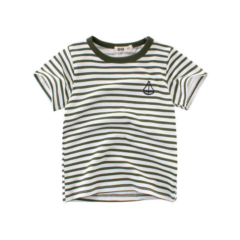 Boys’ Cotton Kids Striped T-Shirt - Army Green / 90cm