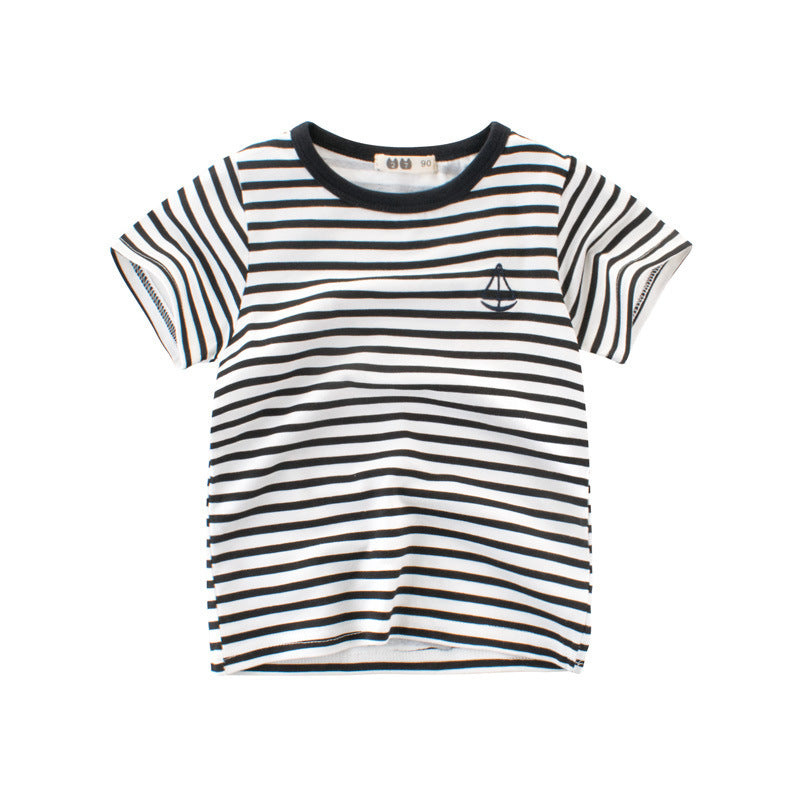 Boys’ Cotton Kids Striped T-Shirt - Black / 90cm