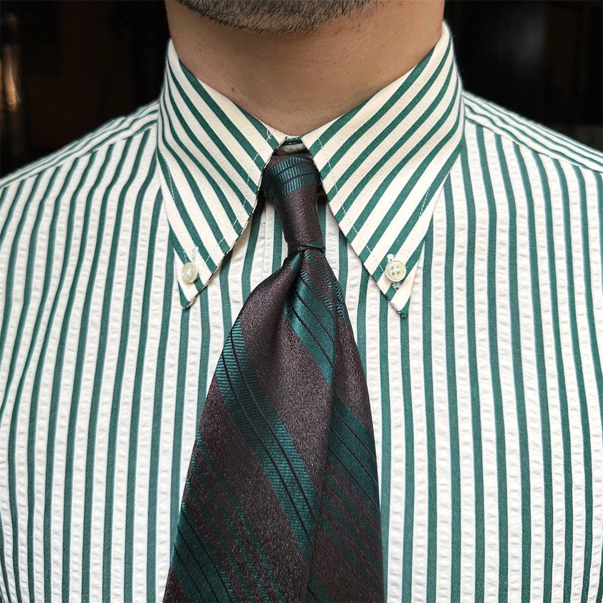 Men’s Seersucker Breathable Stripes Long-sleeved Shirt