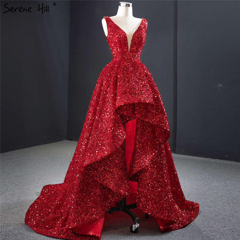Bridal V-neck European And American Sequined Tutu Skirt - Dark red small trailing model / S