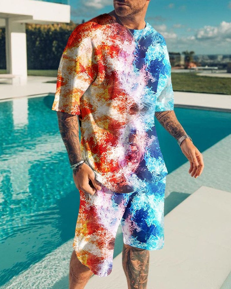 Sleeved Shorts Sports Casual Men’s Suit - 04967Color / M