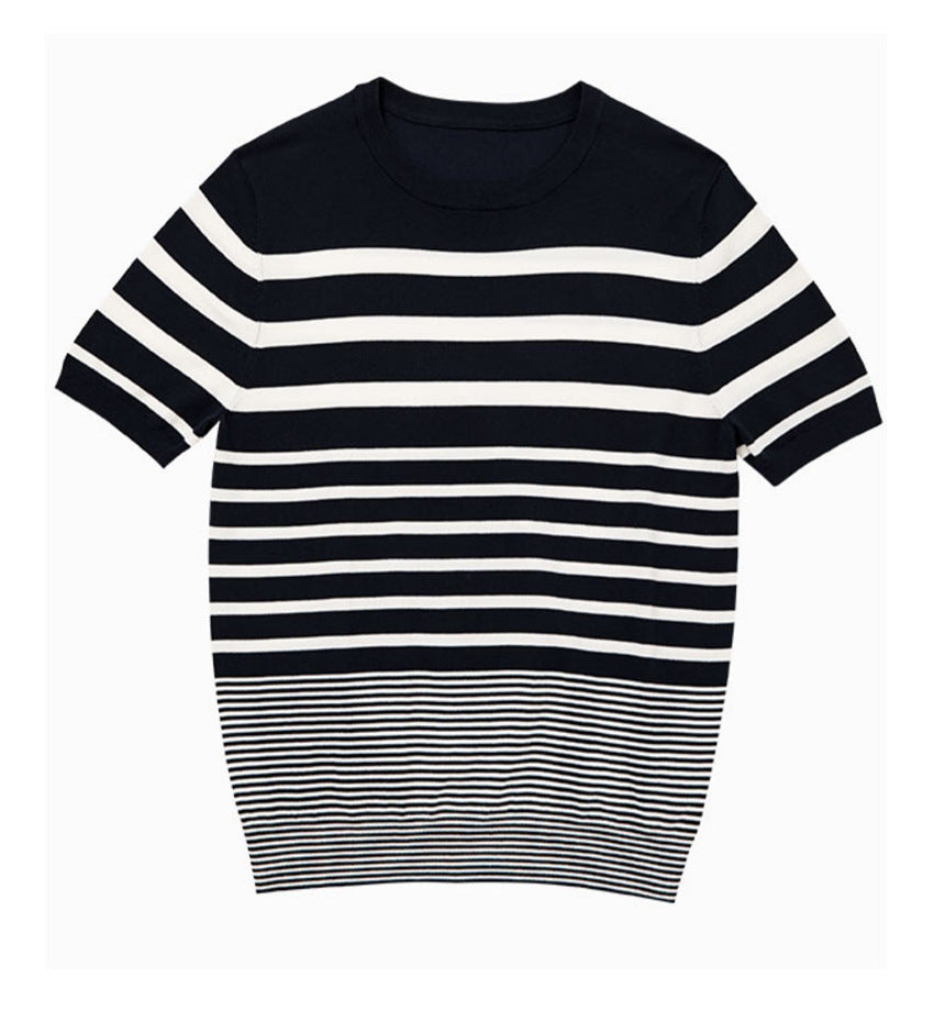 Men’s Short-sleeved Polo Shirt Retro Gradient Striped Knitted T-shirt