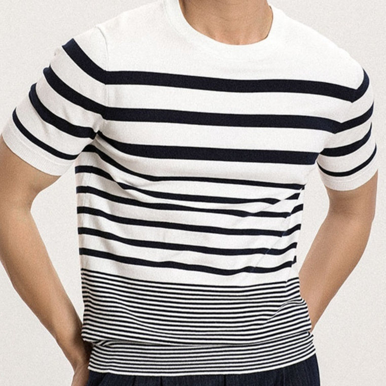 Men’s Short-sleeved Polo Shirt Retro Gradient Striped Knitted T-shirt