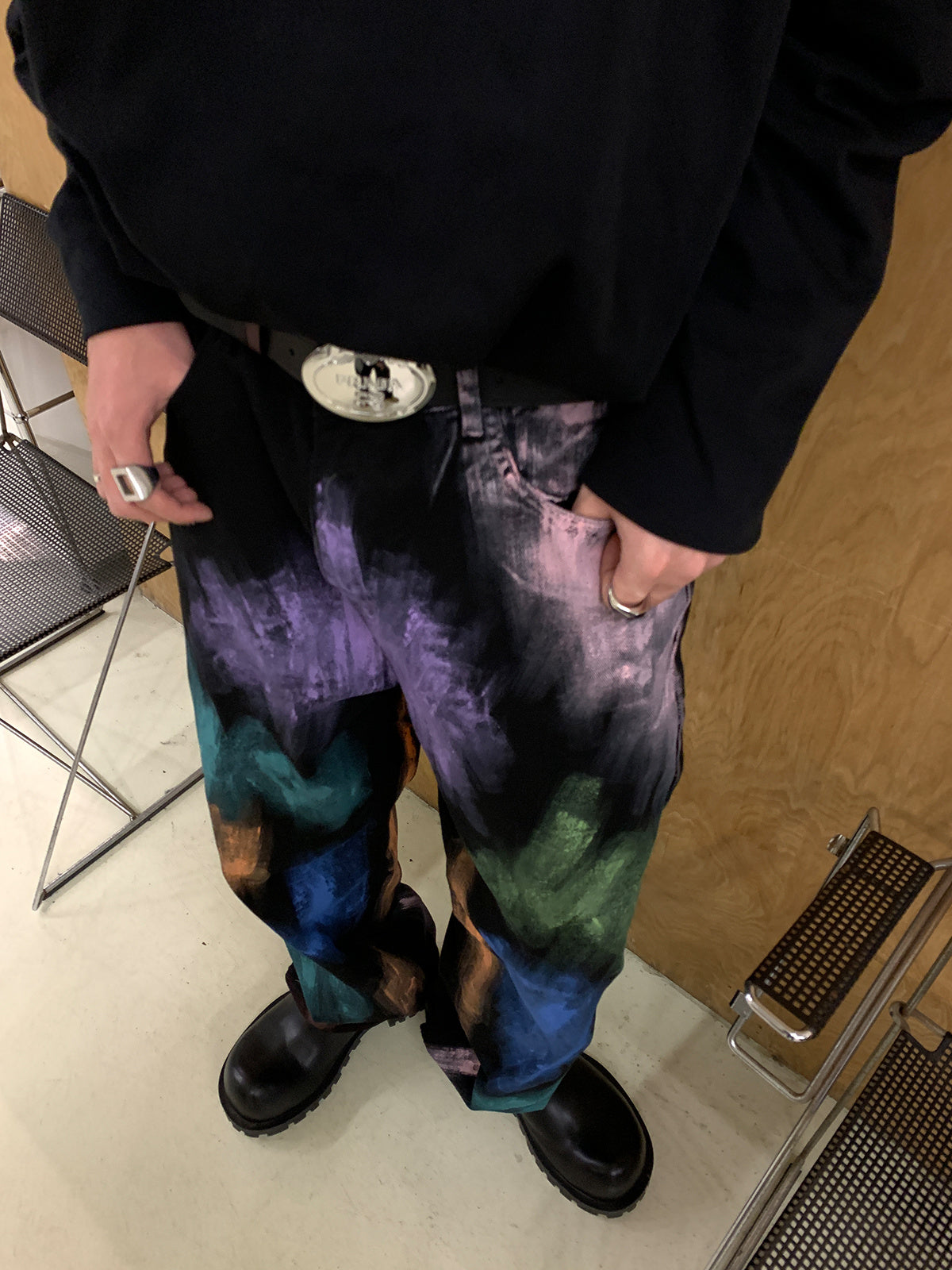 Hand-painted Casual Loose-fitting Jeans - Black / XS