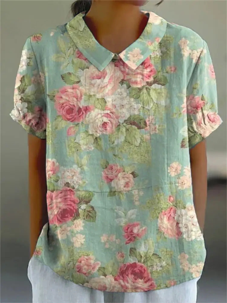 Shirt Women’s Short Sleeve Creative Retro Short Sleeve T-shirt - 32 D758 / XXS
