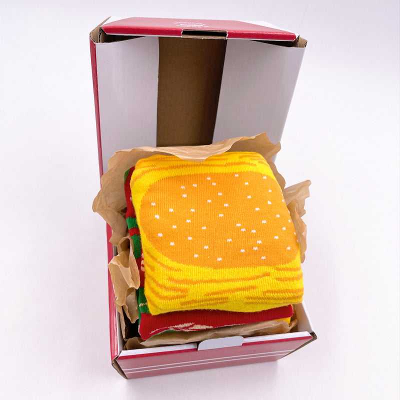 Women’s Cotton Burger Shape Christmas Socks - Picture color / 3Pair / One size