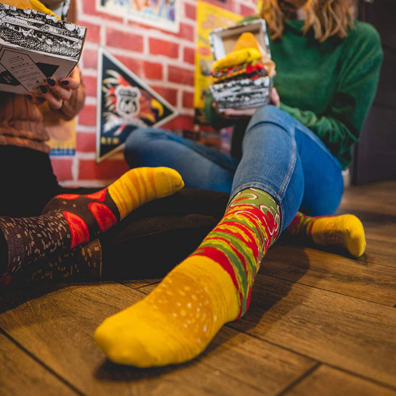 Women’s Cotton Burger Shape Christmas Socks - Picture color / 3Pair / One size