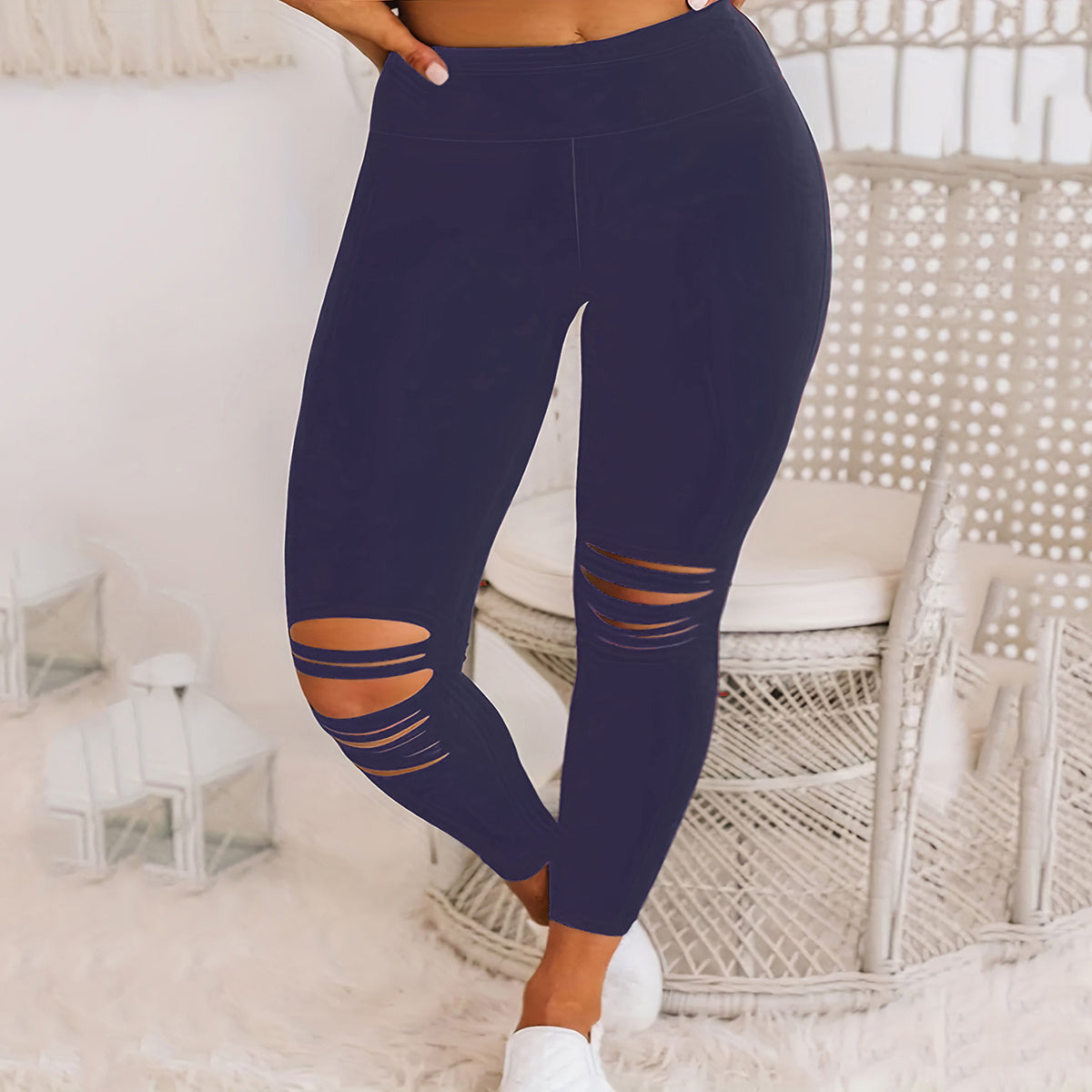 Plus Size Burnt Flower Solid Color Bottom Women’s Pants - 5