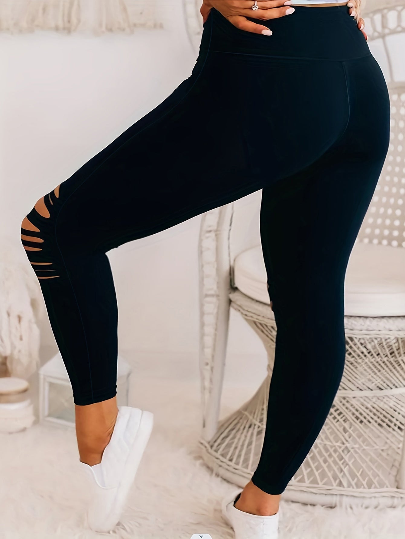 Plus Size Burnt Flower Solid Color Bottom Women’s Pants - 5