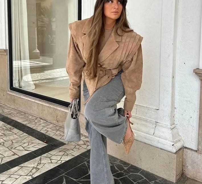 Waist Trimming Lace Up Suede Fabric Jacket