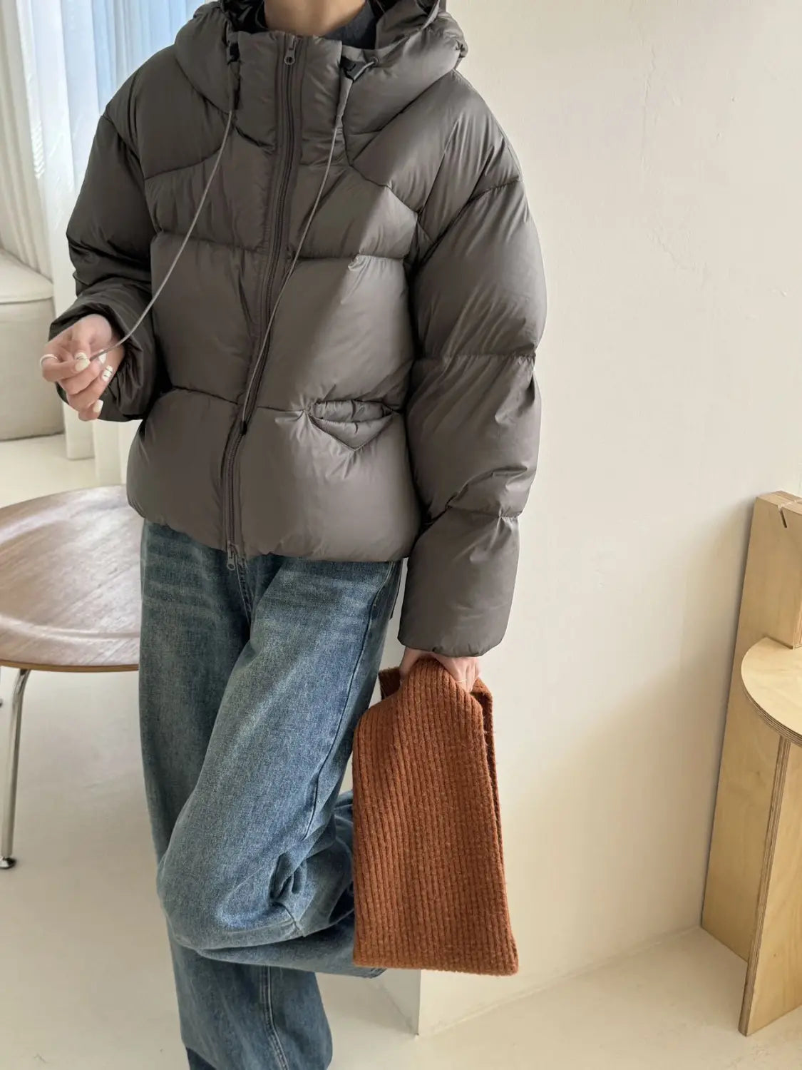 White Duck Down Puff Fluffy Hooded Down Jacket