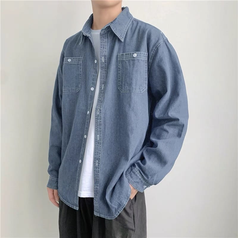 Denim Long Sleeve Shirt Men’s Spring And Autumn Turn-down Collar Coat Japanese Style