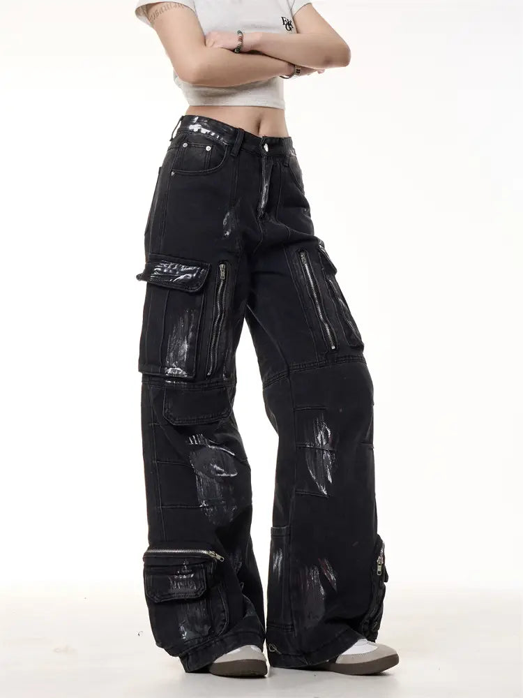 Make Old Graffiti Dyed Multi Pocket Workwear Jeans