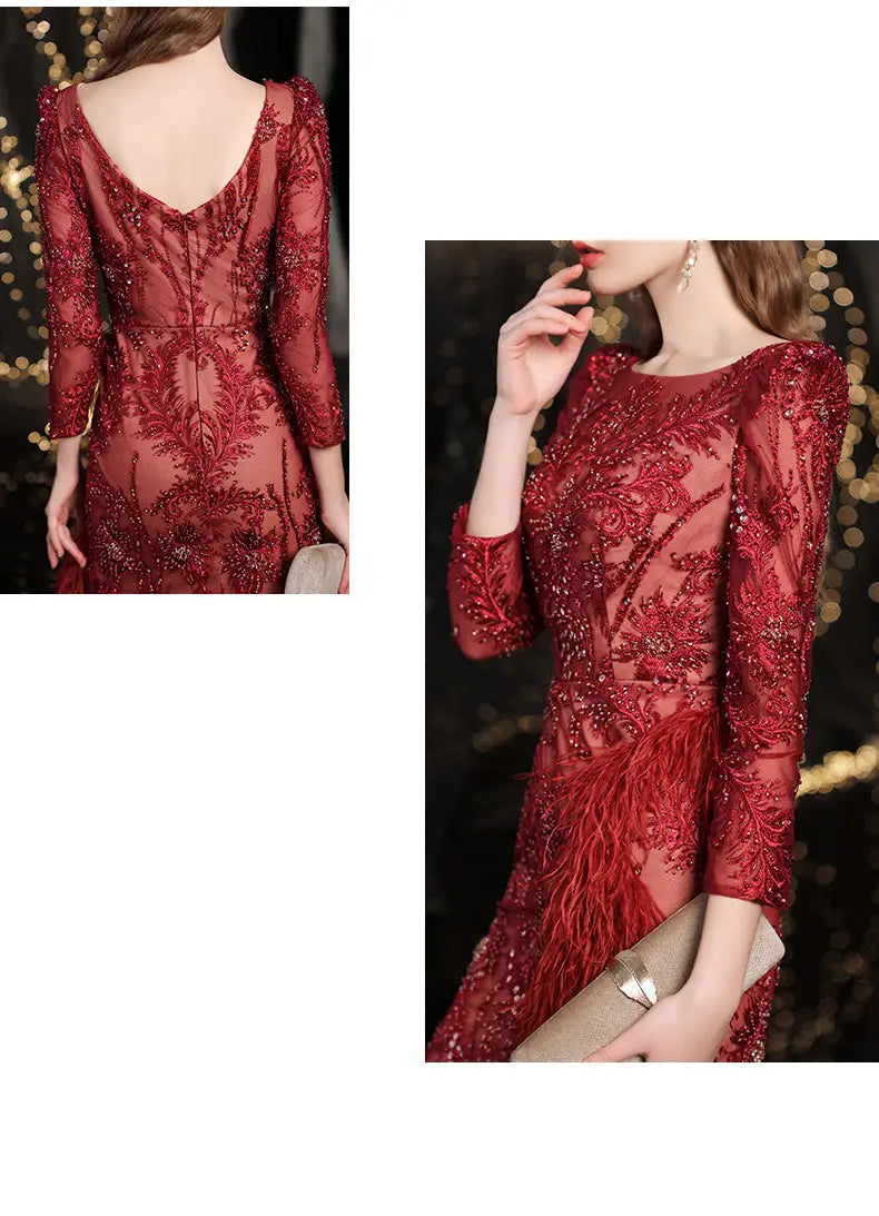 Queen Temperament Evening Dress Female Fishtail Red Heavy Industry