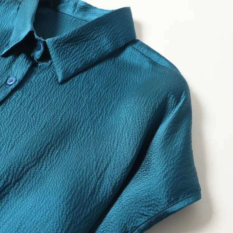 Pearl Satin Shirt Reverse Collar Single-breasted