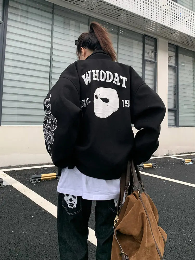 American Street Mask Letter Loose Jacket