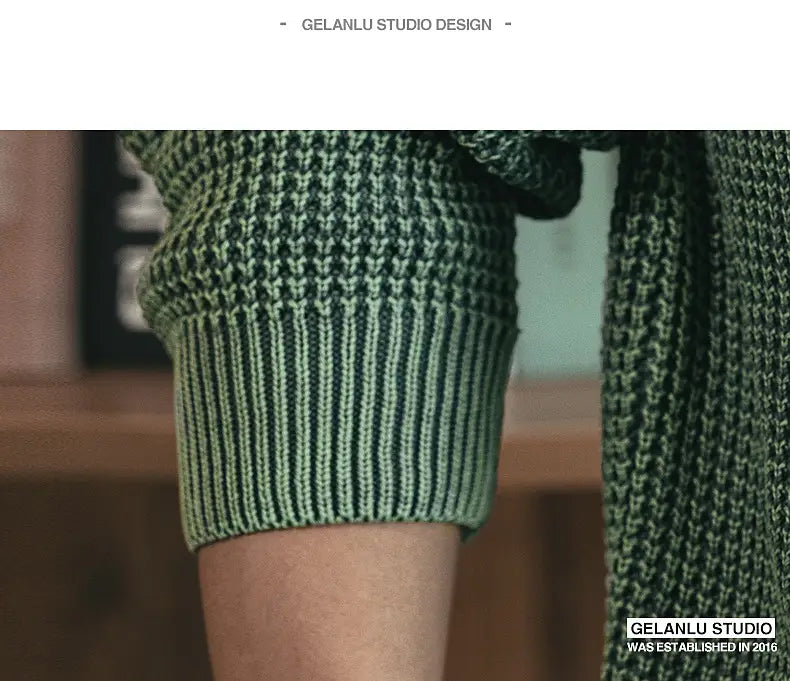 Pineapple Pattern Waffle Thick Needle Washed Round Neck Sweater