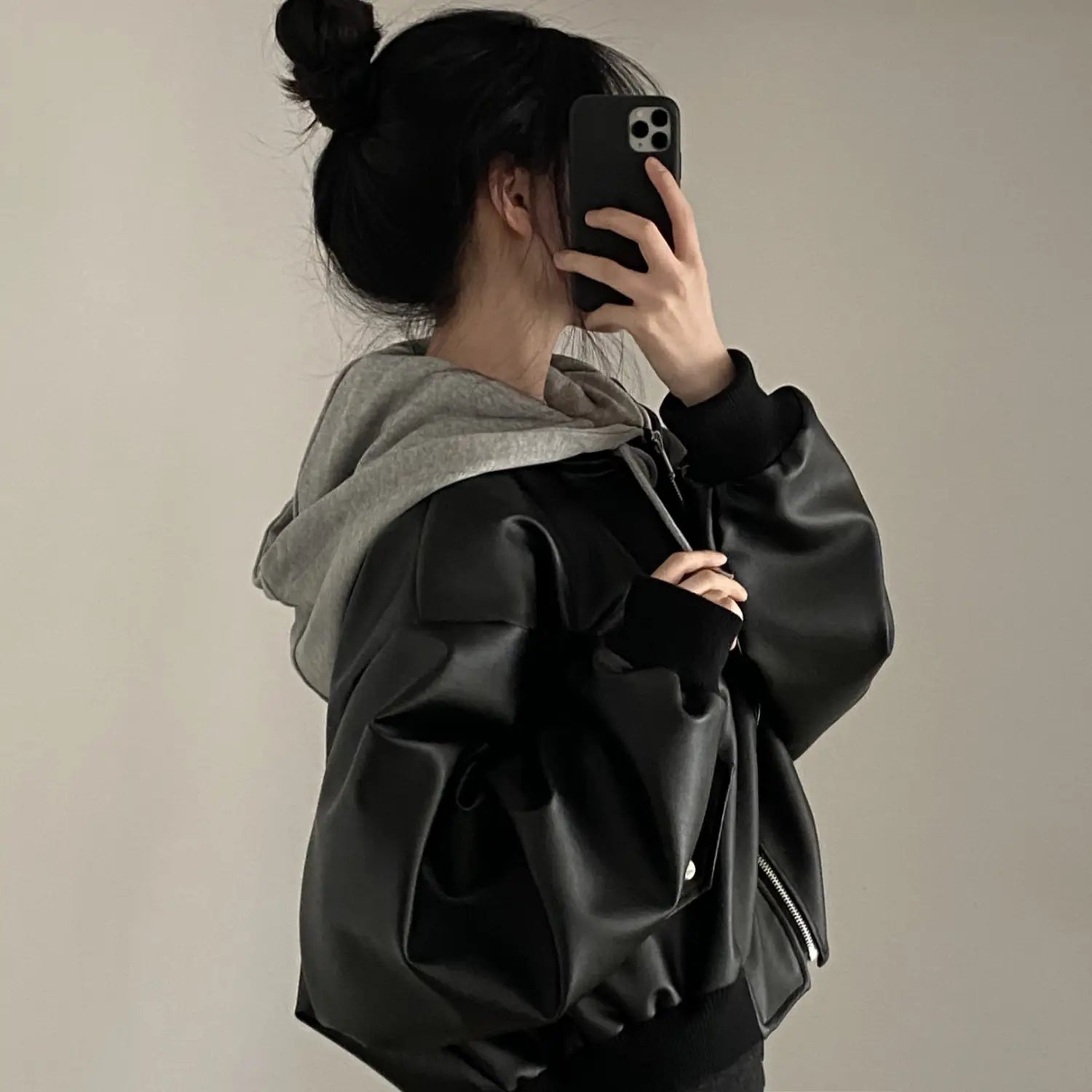 Fake Two-piece Short Leather Jacket Coat