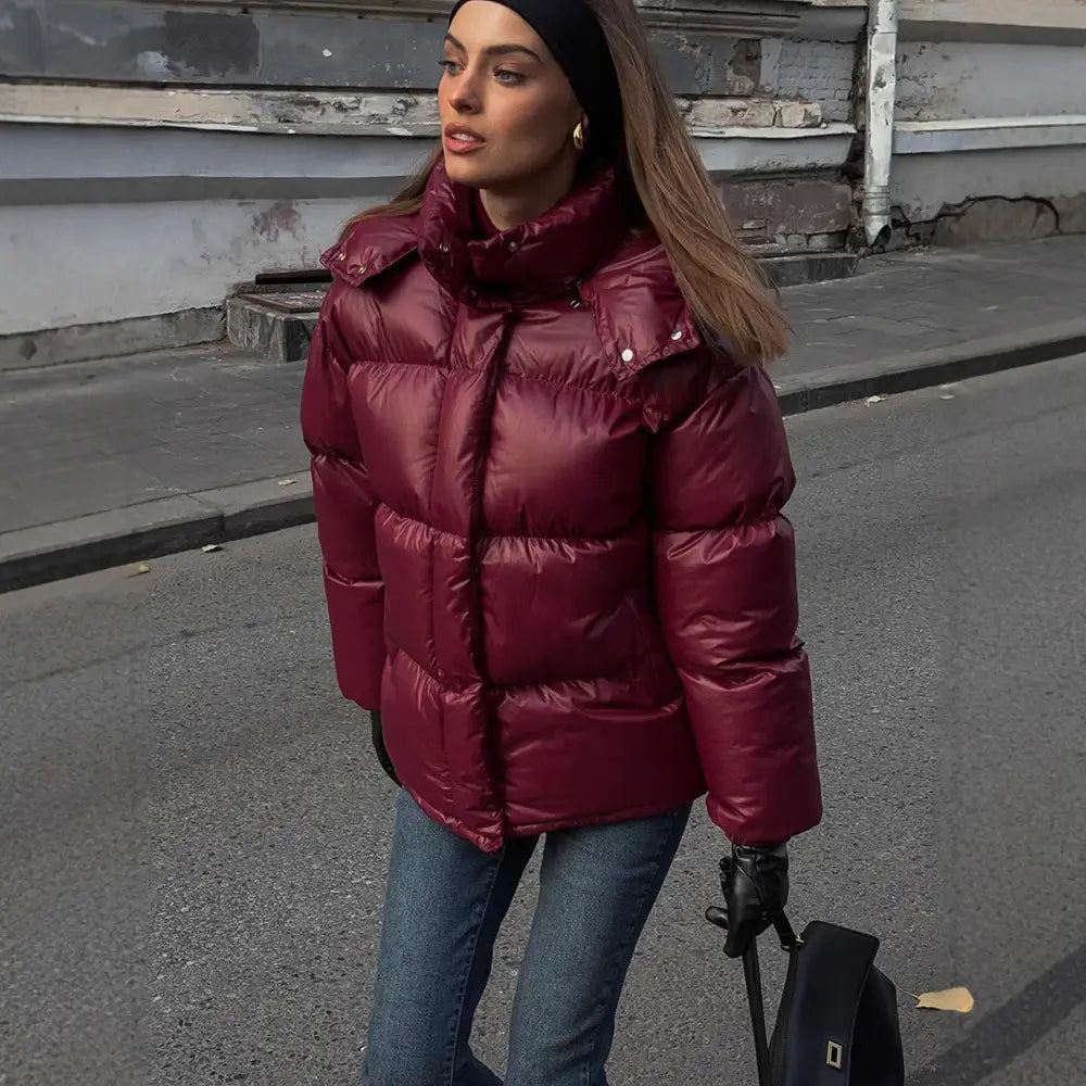 Women’s Clothing Graceful Stand Collar Hooded Cotton Jacket
