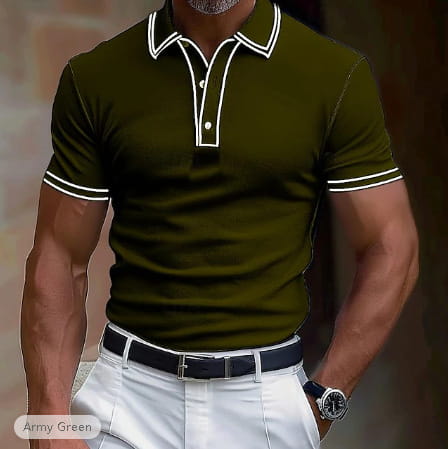 Men’s Casual Polo Shirt Lapel Placket Strip T-shirt