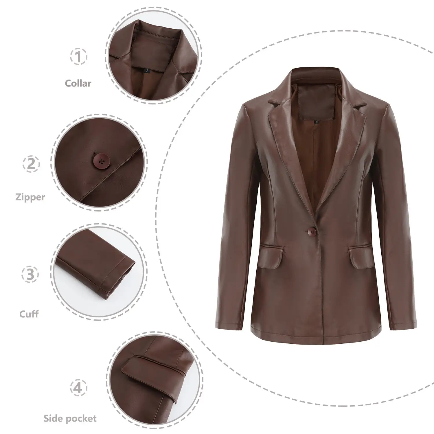 Single Button Commute Leisure Solid Color Leather Coat