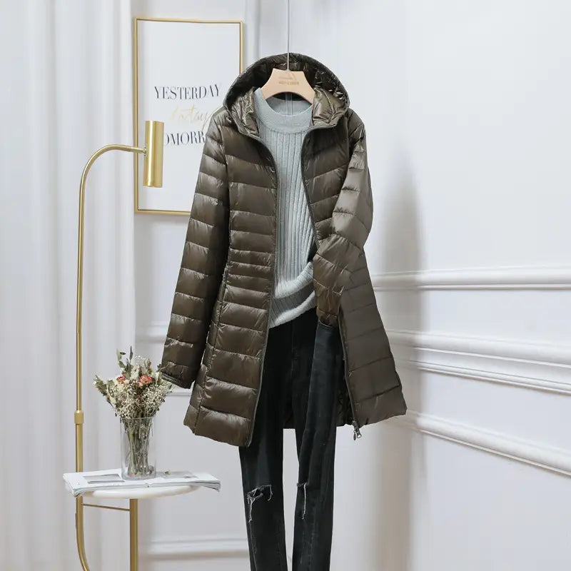 Women’s Solid Color Casual Hooded Down Jacket