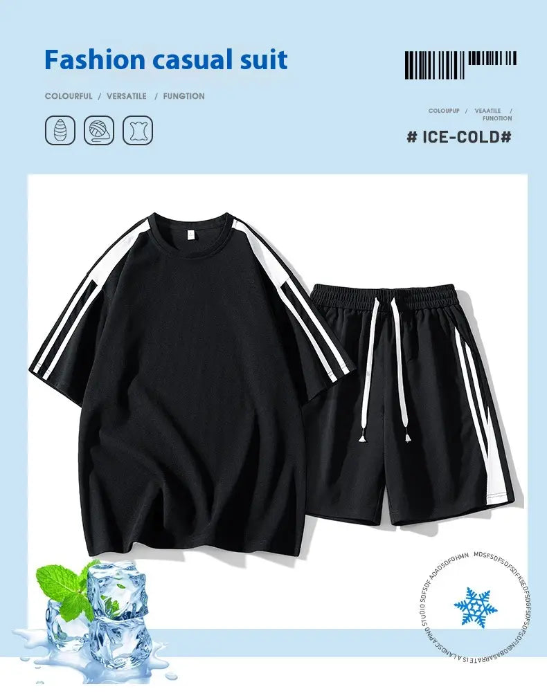 Hong Kong Style Loose Round Neck Short Sleeve Shorts 2-piece Set Leisure Sports Suit Men