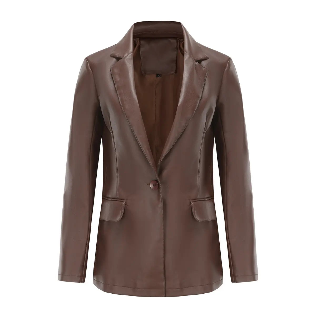 Single Button Commute Leisure Solid Color Leather Coat