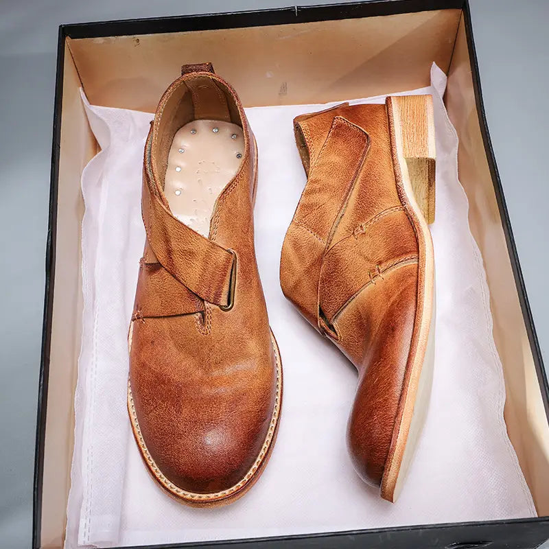 Women’s Top Layer Cowhide Leather Sole Heightened Casual Large Scalp Shoes