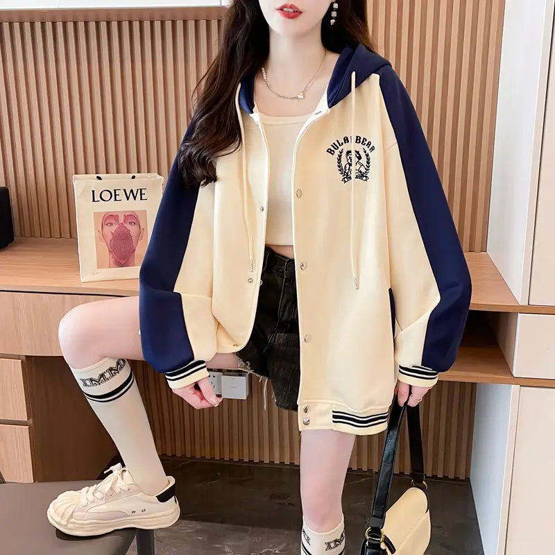 Casual Fashion Sweater Heavy Industry Cartoon Embroidery Contrast Color Baseball Uniform
