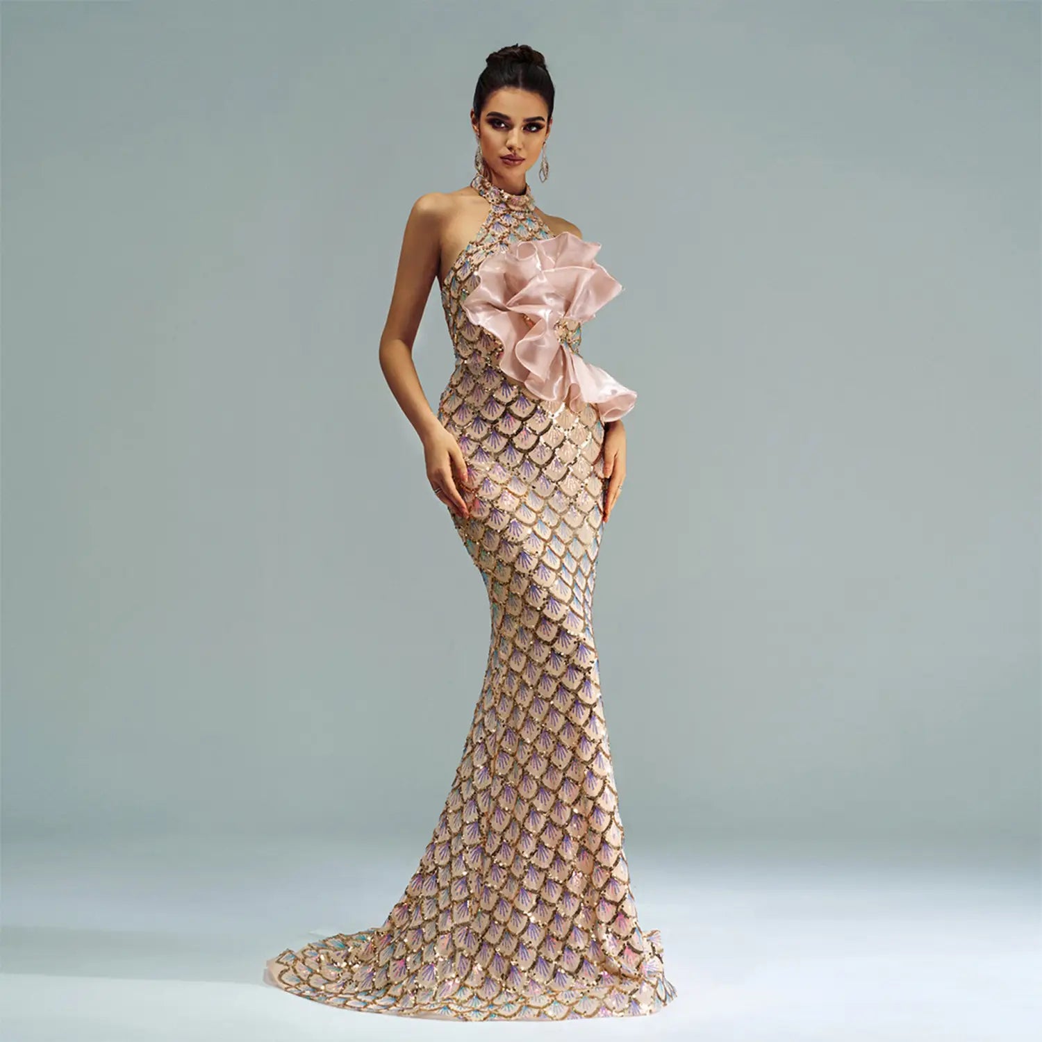 Halter Sequined Mermaid Evening Dress