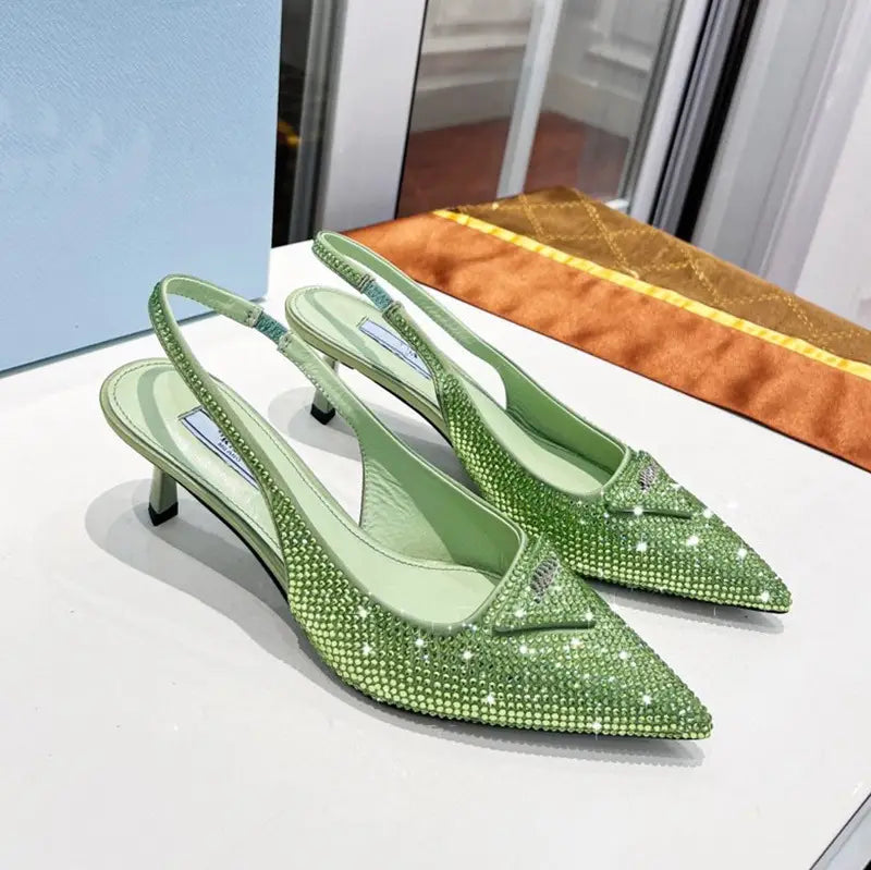 Women’s Triangle Pointed Rhinestone Cat Heel Sandals