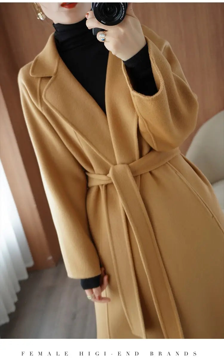 Reversible Cashmere Coat Women’s Mid-length Loose Over Knee Coat