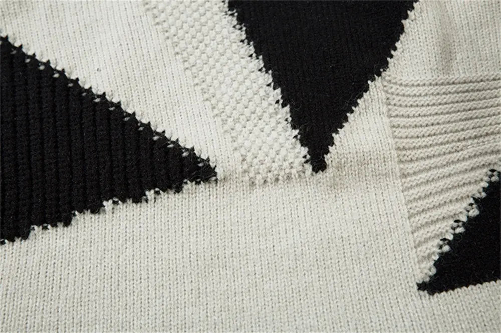 Patchwork Contrast Color Irregular Turtleneck Sweater