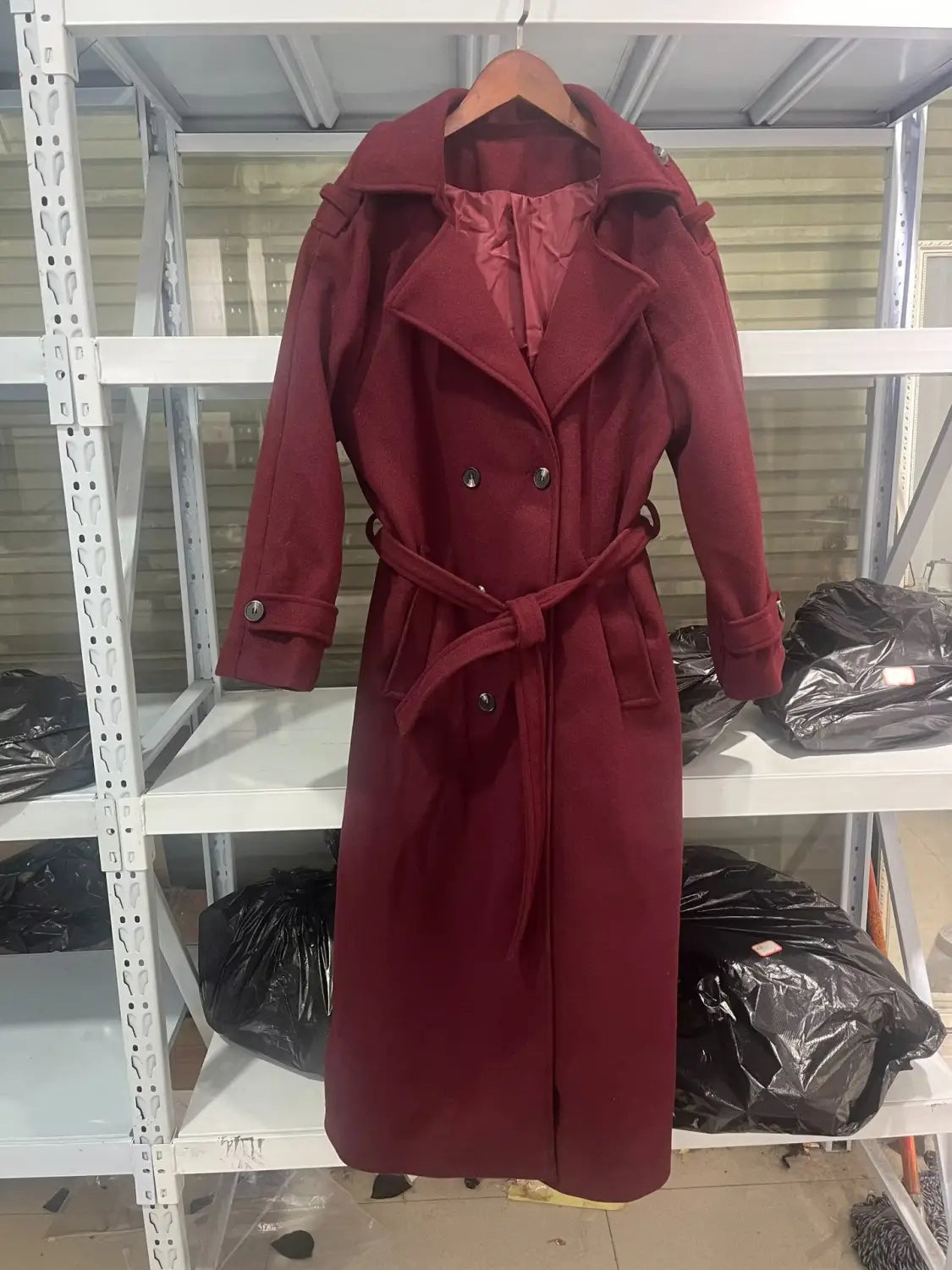 Loose Temperament Double Breasted Length And Width Woolen Coat