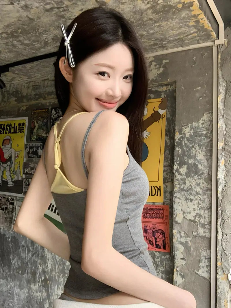 Pure Desire Style Fake Two Pieces Floral Spaghetti Straps Outerwear Slimming Summer Vest