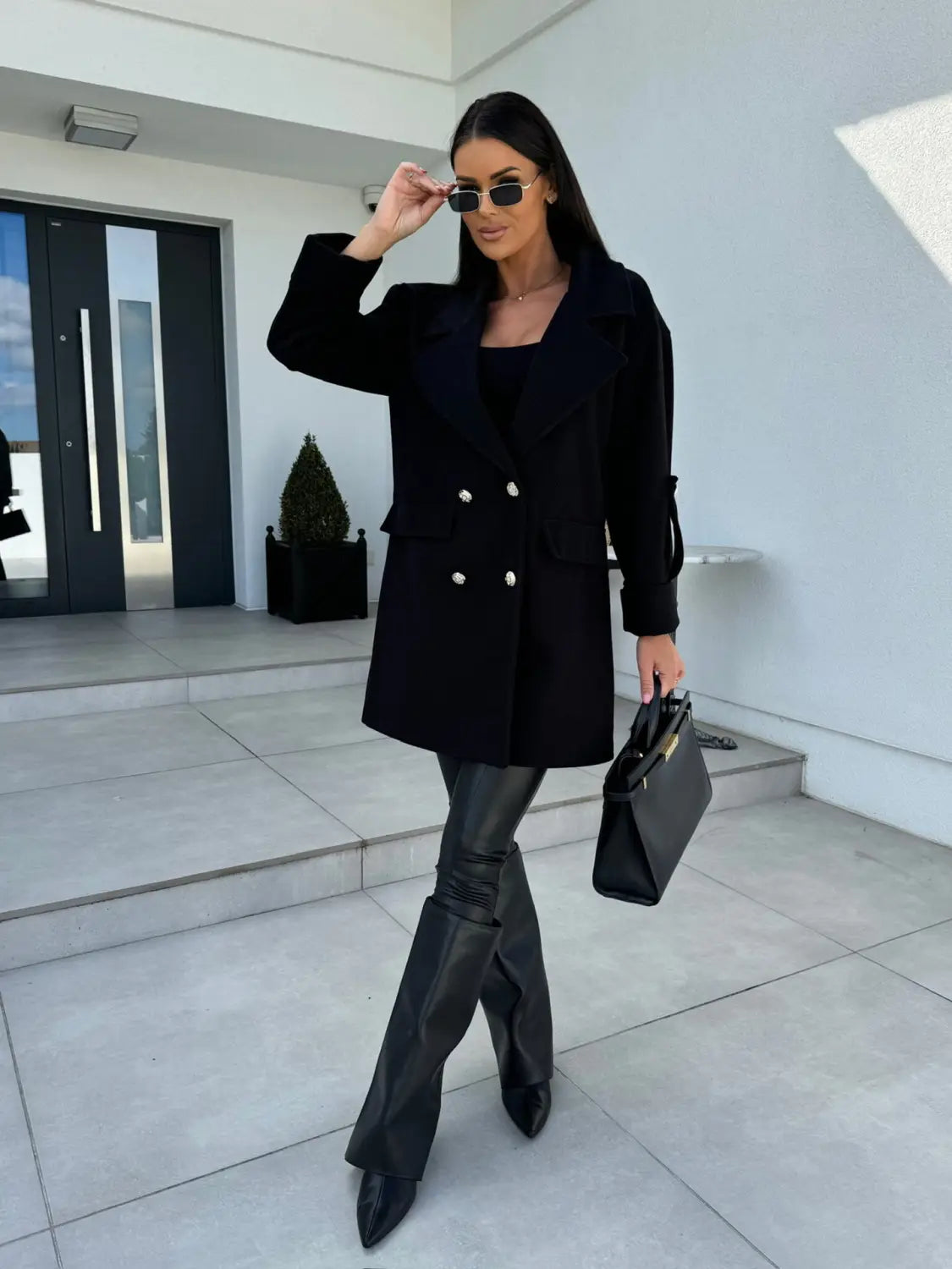 Winter Solid Color Fashion All-match Double-breasted Woolen Coat Women’s Clothing