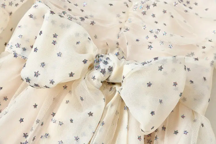Women’s Mesh Star Shiny Silk Print Waist Wrapping Slim Dress