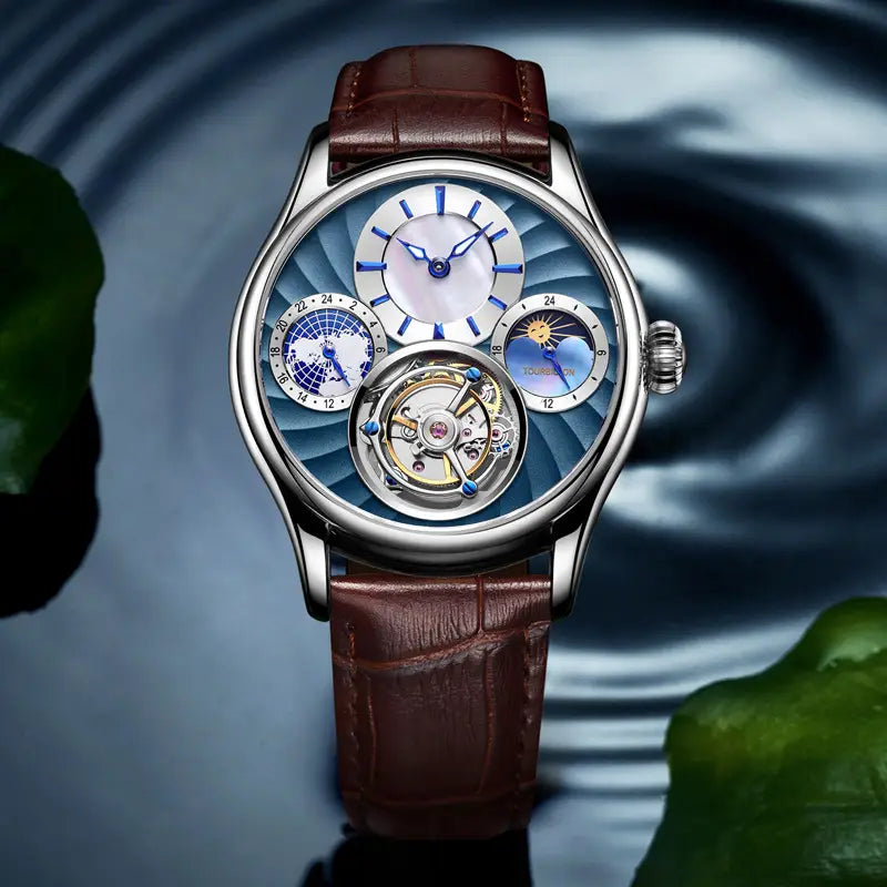 Platinum White Noodles Timepiece Sapphire Gold Blue Surface