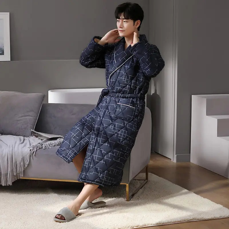 Simple Thick Cotton Long-sleeved Men’s Pajamas