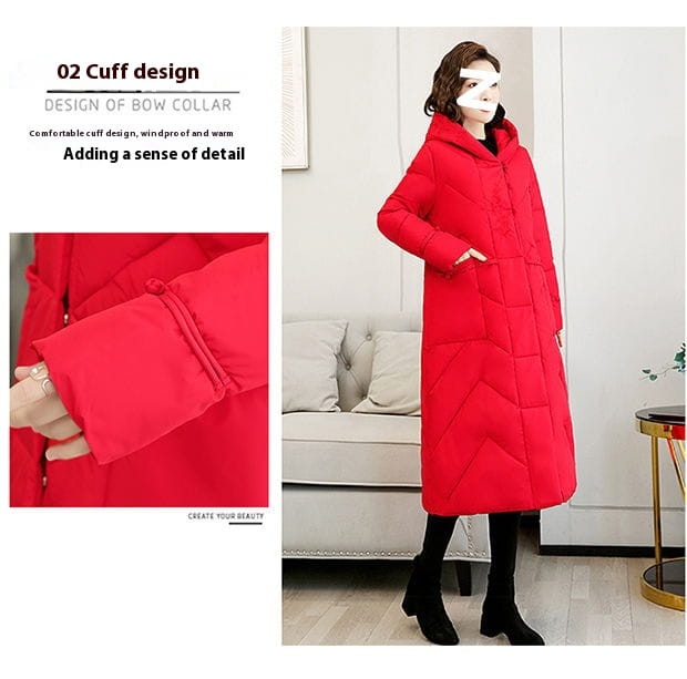 Plus Size Overknee Long Warm Hooded Cotton Jacket