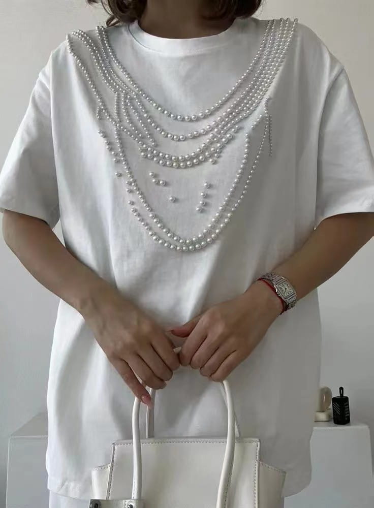 Heavy Industry Beads Pearl All-match Slimming And Fashionable Top