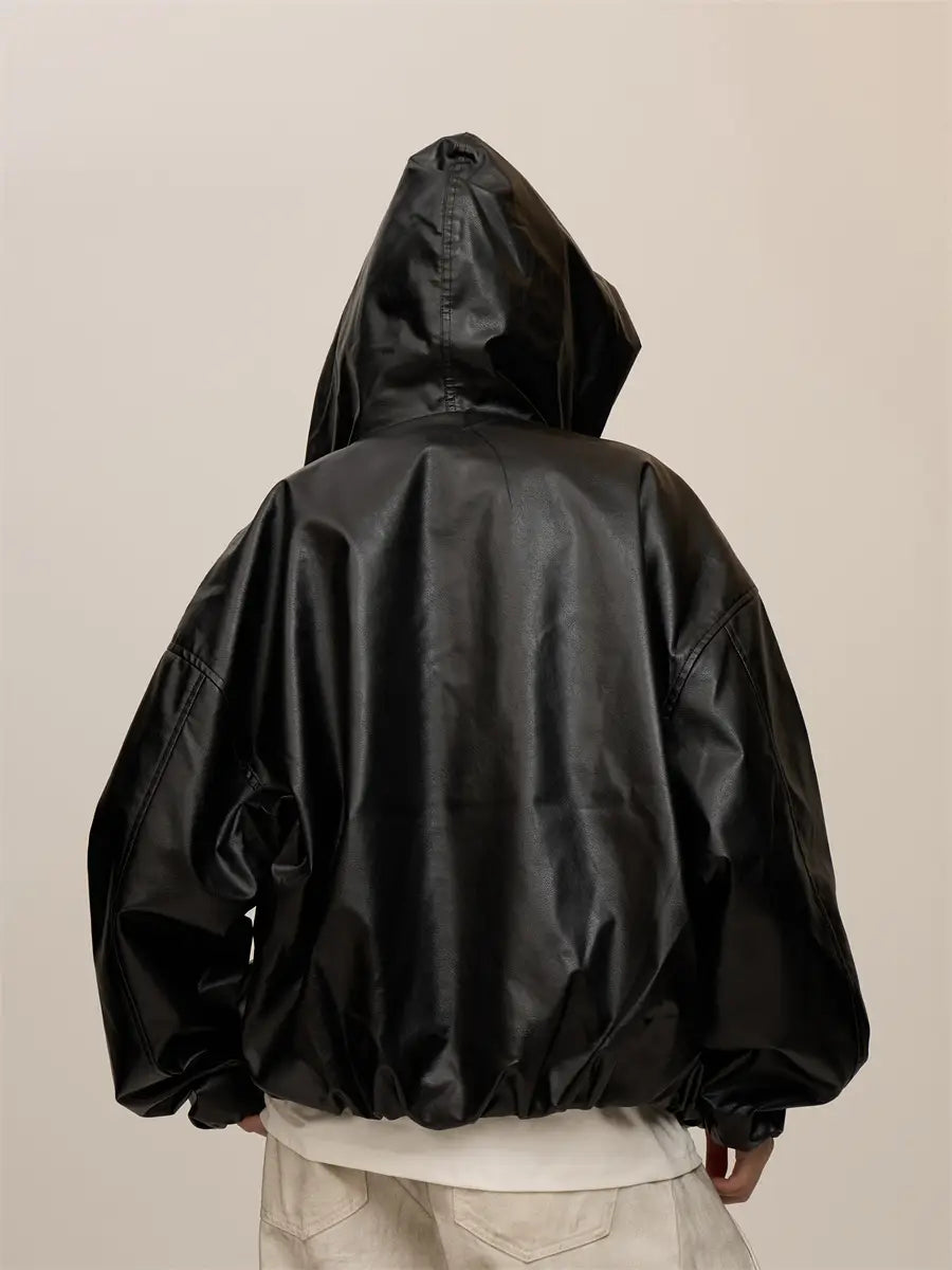 Women’s Black Hooded Leather Coat