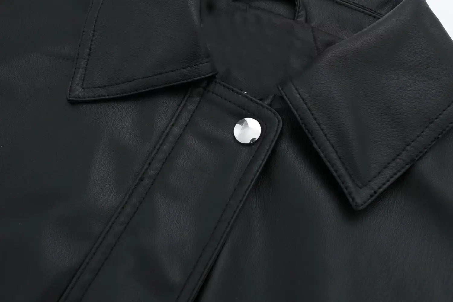 Women’s Lapel Loose Faux Leather Bomber Jacket Coat
